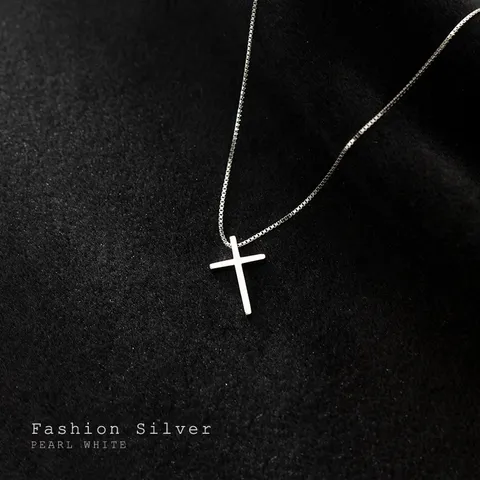 S925 Sterlingsilber Kreuz Anhänger Halskette Für Damen Minimalistisch Box-Kette Schlüsselbeinkette Mode Silberschmuck Geschenk