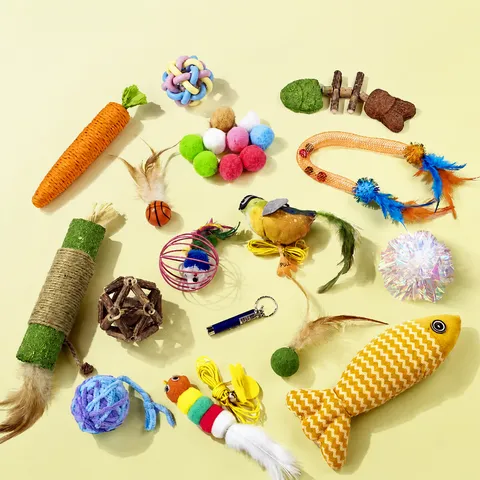 Set di Giocattoli per Gatti Giocattolo in Piuma Interattivo Bastoncino da Dentizione all'Erba Gatta Giocattolo Teaser in Peluche Set Assortito per Gattini Articoli per Animali Domestici