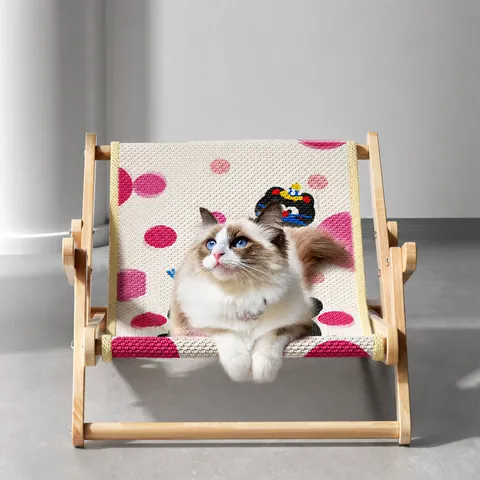 Lounge Tiragraffi per Gatti Letto in Legno Pieghevole per Animali Cuscinetto in Sisal Sedia di Riposo Regolabile per Gattini Gatti