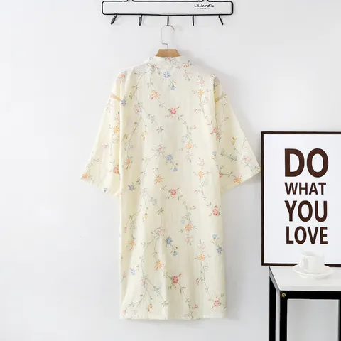 Women's Japanese Style Cotton Robe Floral Print Kimono Sleepwear Casual Comfortable Lightweight Bathrobe Nightgown