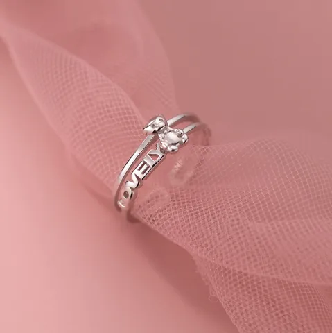 925 Sterling Silver Bear Ring Double Layer Open Adjustable Ring For Women Cute Animal Jewelry Letter Jewelry Gift