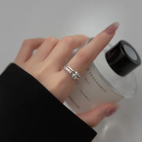 925 Sterling Silver Bear Ring Double Layer Open Adjustable Ring For Women Cute Animal Jewelry Letter Jewelry Gift