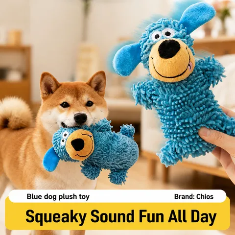 Peluche Cane Giocattolo Scricchiolante Simpatico Cane Mocio Giocattolo da Masticare Interattivo Per Sollievo dalla Noia Pulizia dei Denti Cucciolo Forniture per Animali