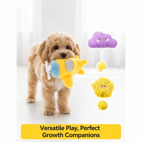 Simpatico Giocattolo Squeaky in Peluche per Cani Cartoon Aereo Stella Nuvola Giocattolo Interattivo da Dentizione per Cani Piccoli Articoli per Animali