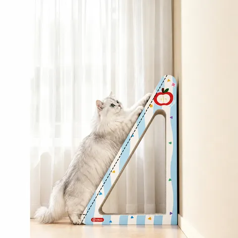 Tiragraffi Per Gatti Triangolo Cartone Corrugato Affilatura Unghie Con Giocattolo A Palla Integrato Motivo Mela Forniture Per Gatti
