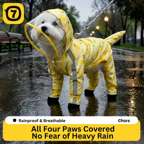 Impermeabile Per Cane A Quattro Zampe Copertura Completa Carino Motivo Ananas Poncho Antipioggia Per Animali Domestici Con Bordo Trasparente E Foro Per Guinzaglio