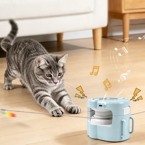 Giocattolo di Inseguimento Automatico Intelligente per Gatti Giocattolo Teaser Elettronico Interattivo Con Suono di Uccello Telecomando USB Ricaricabile