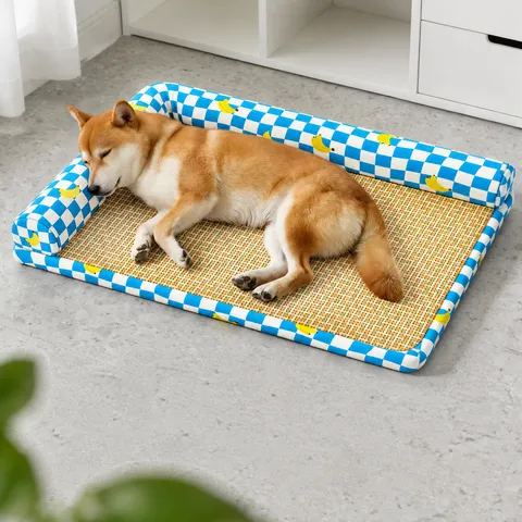 Tappetino Rinfrescante Estivo in Rattan per Animali Cuscino a L Letto per Cani Tappetino per Gatti Cotone PP Articoli per Animali