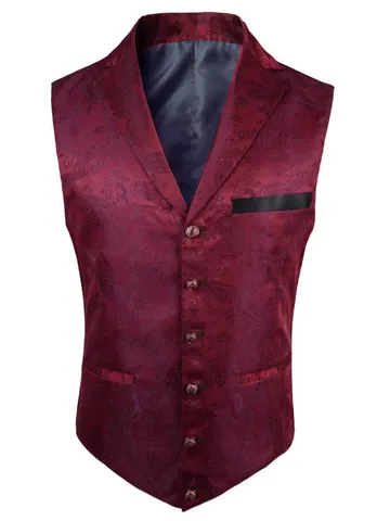 Chaleco de Traje de Jacquard Paisley Vintage para Hombre Slim Fit de Botonadura Simple Solapa Business Casual para Boda Novio Fiesta
