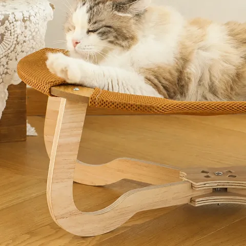 Cuccia Rialzata per Animali Domestici in Rattan Tappetino Raffreddante Amaca per Gatti in Legno Letto per Cani Traspirante