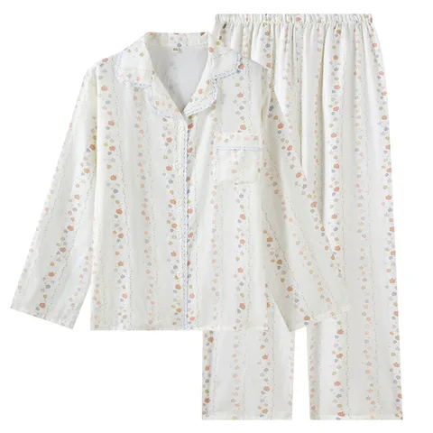 Set Pigiama Casual in Puro Cotone da Donna Top a Manica Lunga e Pantaloni Lunghi Abbigliamento da Notte Stampa Cartone Animato
