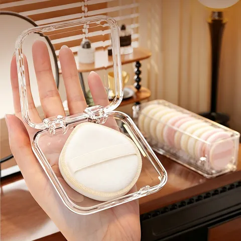 Portable Transparent Plastic Powder Puff Storage Box Mini Square Makeup Sponge Organizer Case Dustproof Desktop Cosmetic Shelf