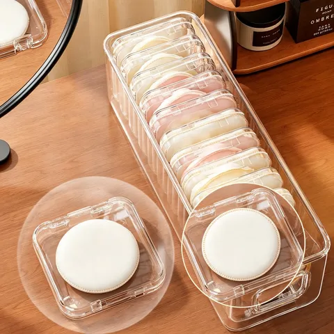 Portable Transparent Plastic Powder Puff Storage Box Mini Square Makeup Sponge Organizer Case Dustproof Desktop Cosmetic Shelf