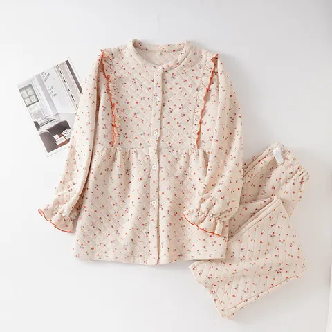 Dames Casual Puur Katoen Luchtlaag Pyjama Set Lange Mouw Top En Lange Broek Nachtkleding Zwangerschap Borstvoeding