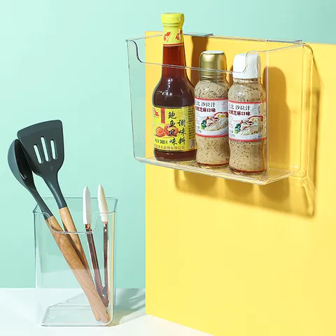 Transparent PET Cabinet Door Hanging Storage Box Punch-Free Wall-Mounted Kitchen Organizer For Seasoning Cling Film