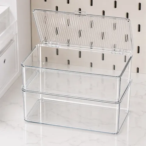 Boîte Rangement Bureau Transparente Avec Couvercle Empilable Rectangulaire Organisateur Maquillage Acrylique Boîte pour Maison Bureau