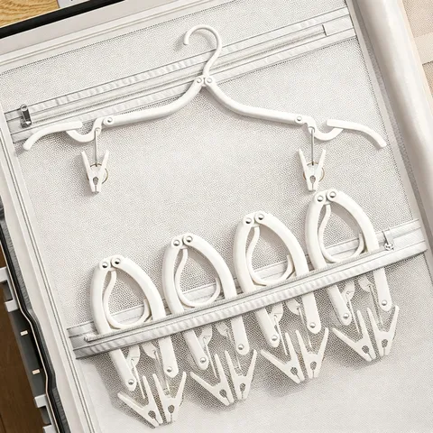 Draagbare Opvouwbare Reis Kledinghanger Kunststof Droogrek Met Clips Voor Zakenreis Hotel Student Ruimtebesparende Hanger