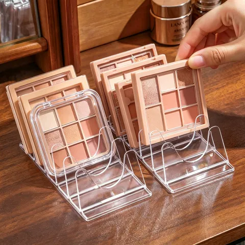 Transparent Eyeshadow Palette Organizer 7 Slots Makeup Powder Compact Storage Rack Desktop Wall Mounted Cosmetic Holder