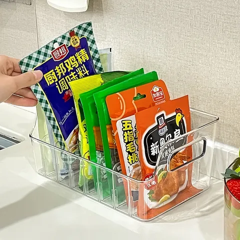 Scatola Organizer per Spezie da Cucina in Plastica Trasparente Scaffale per Bottiglie di Condimento da Banco Contenitore Separato per Bustine di Condimento per Armadietto