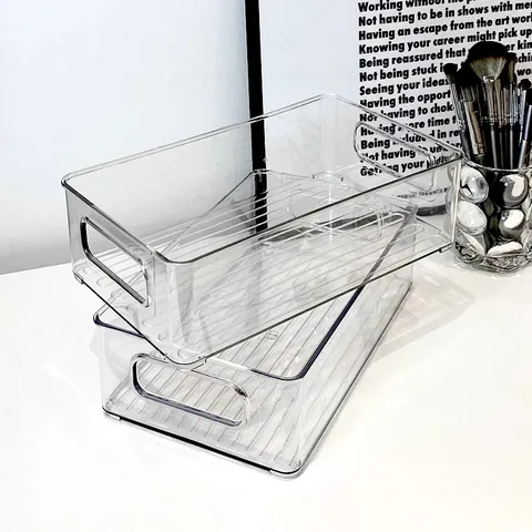 Transparent PET Stackable Desktop Storage Box Minimalist Plastic Organizer For Milk Tea Cup Sleeve Stationery Makeup Sundries Office