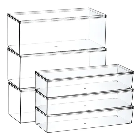 Transparente PET Aufbewahrungsbox Stapelbarer Desktop Organizer Klare Kosmetik Karten Abzeichen Display Vitrine Behälter