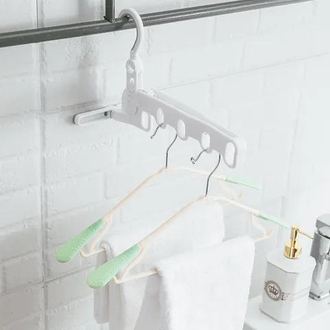 Portable Foldable Clothes Hanger 5 Holes Travel Drying Rack Space Saving Plastic Hanger For Hotel Dormitory Home Wardrobe Storage