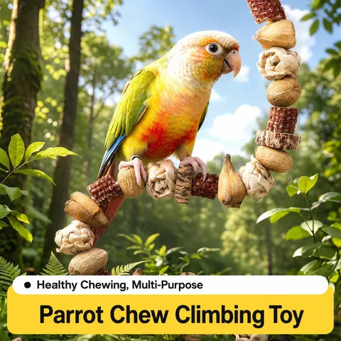 Natural Wood Bird Chew Toy Parrot Climbing Ladder Nut Shell Foraging Toy For Parakeets Bird Cage Accessories
