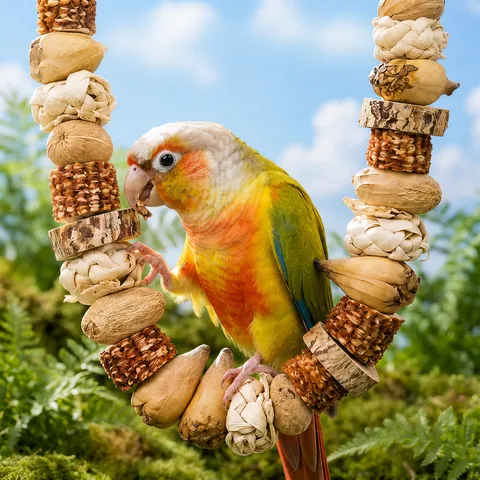 Natural Wood Bird Chew Toy Parrot Climbing Ladder Nut Shell Foraging Toy For Parakeets Bird Cage Accessories