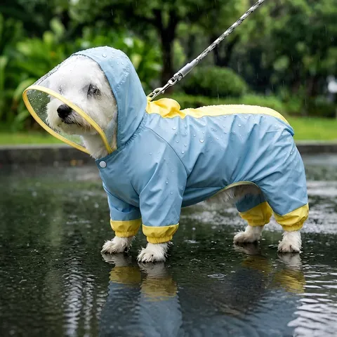 Wasserdichter Hunde Regenmantel Vollständige Abdeckung Vier Beine Haustier Regenjacke Mit Transparentem Verdeck Für Mittelgroße Hunde Welpen