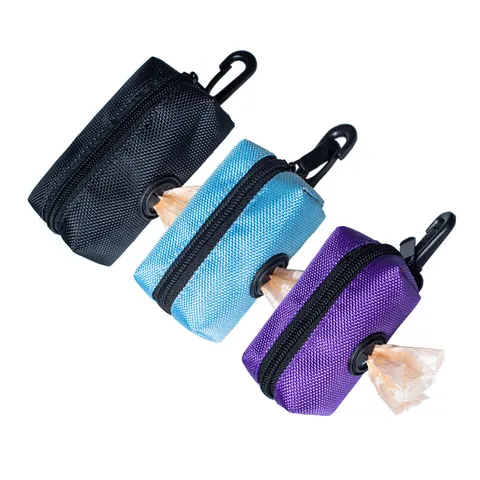 Distributeur Portable de Sacs à Déjections pour Chien Porte-Sacs à Ordures en Polyester avec Crochet Métallique pour Promenade en Plein Air