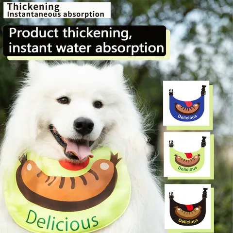 Wasserdichtes Haustier Lätzchen Großer Hund Katze Speichel Tuch Verstellbarer Süßer Hotdog Druck Welpe Halstuch Polyester Haustier Zubehör