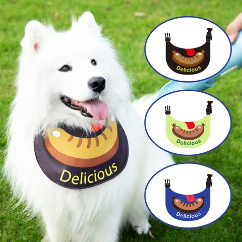 Wasserdichtes Haustier Lätzchen Großer Hund Katze Speichel Tuch Verstellbarer Süßer Hotdog Druck Welpe Halstuch Polyester Haustier Zubehör