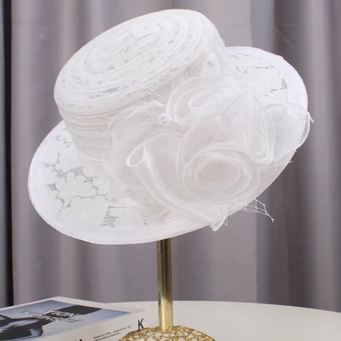 Chapeau Plat en Dentelle Florale Vintage Britannique Été pour Femmes Mode