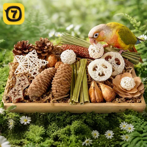 Parrot Chew Toy Set Natural Plant Grass Wood Bird Teeth Grinding Toy Boredom Relief Interactive Toy For Cockatiel
