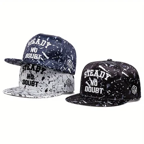 Casquette Hip Hop Unisexe Bord Plat Camouflage Marbre Éclaboussures Imprimé Lettre Brodée Réglable Streetwear Snapback