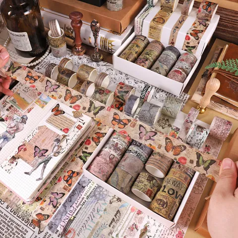 Vintage Washi Tape Set Retro Engelse Krant Vlinder Bloem Decoratieve Plakband Voor Dagboek Scrapbooking Doe Het Zelf
