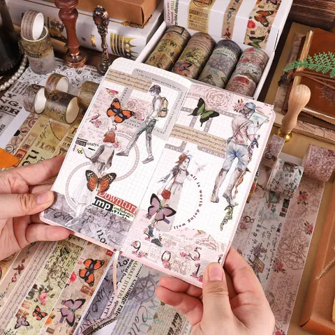 Vintage Washi Tape Set Retro Engelse Krant Vlinder Bloem Decoratieve Plakband Voor Dagboek Scrapbooking Doe Het Zelf