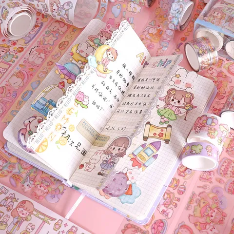 Washi Tape PET Tape Set Cute Cartoon Decorative Masking Tape For Journaling Scrapbooking DIY Craft Supplies