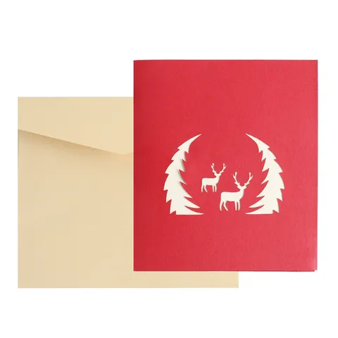 3D Pop Up Christmas Tree Greeting Card Laser Cut Hollow Xmas Cards With Envelope For Holiday Festival Blessing Gift