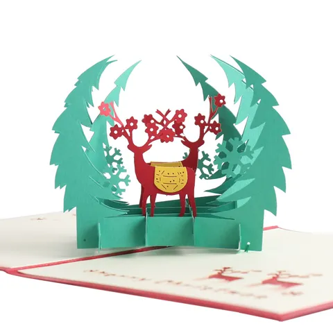 3D Pop Up Christmas Tree Greeting Card With Envelope Hollow Paper Carving Xmas Holiday Gift Blessing Card For Family