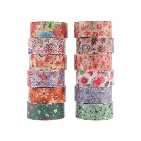 Goudfolie Washi Tape DIY Ambacht Decoratieve Plakband Bloemmotief Plakband Voor Dagboek Plakboek Planner