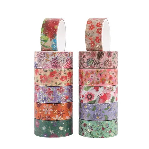 Goudfolie Washi Tape DIY Ambacht Decoratieve Plakband Bloemmotief Plakband Voor Dagboek Plakboek Planner