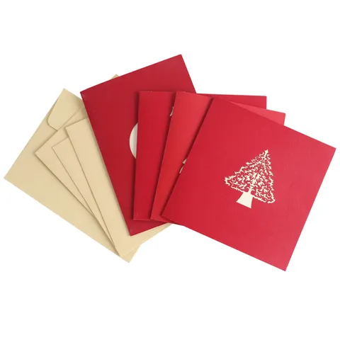 3D Pop Up Christmas Tree Greeting Card With Envelope Hollow Paper Carving Xmas Holiday Gift Blessing Card For Family