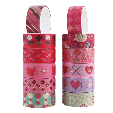 Valentine Day Gold Foil Washi Tape Set Decorative Adhesive Tape For Bullet Journaling DIY Craft Scrapbooking