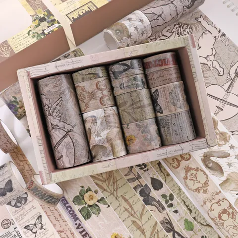 Retro Washi Tape Set Vintage Newspaper Stamp Botanical Floral Decorative Masking Tape For Handaccount Journal DIY Craft