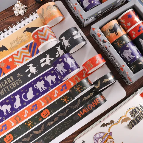 Σετ Ταινίας Washi Halloween Χρυσοτυπία Διακοσμητική Αυτοκόλλητη Ταινία Για Ημερολόγιο DIY Χειροτεχνία Συσκευασία Δώρου
