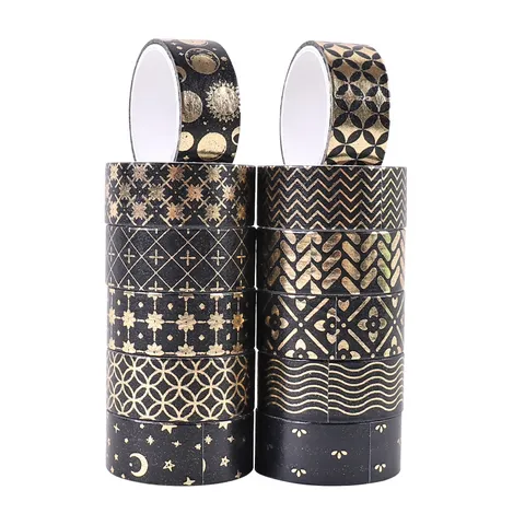 Washi Tape Set Black Gold Foil Starry Sky Decorative Masking Tape For Journaling Scrapbooking DIY Craft Supplies