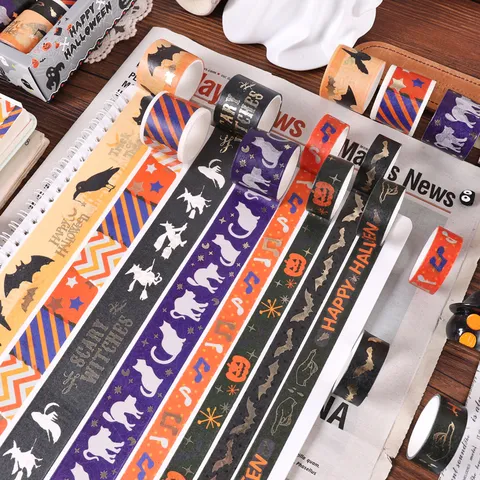 Σετ Ταινίας Washi Halloween Χρυσοτυπία Διακοσμητική Αυτοκόλλητη Ταινία Για Ημερολόγιο DIY Χειροτεχνία Συσκευασία Δώρου