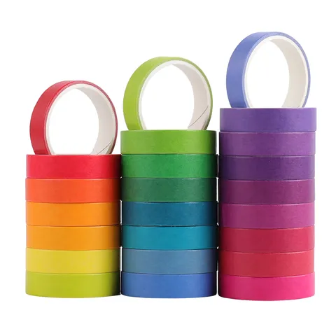 DIY Rainbow Washi Tape Set Colorful Decorative Adhesive Masking Tape For Journaling Planner Scrapbooking Craft Supply