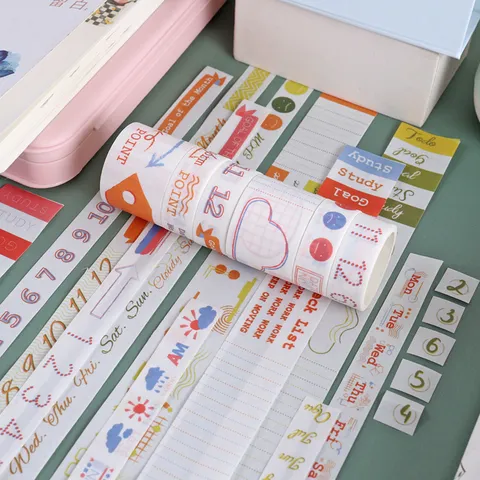 Washi Tape Set Grid Timeline Decorative Masking Tape Cute Scrapbook Journaling Stickers DIY Craft Stationery Supplies